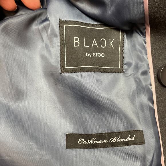 Black STCO Wool Cashmere Coat Overcoat Mens M Charcoal Peak Double Breasted City - Picture 3 of 11